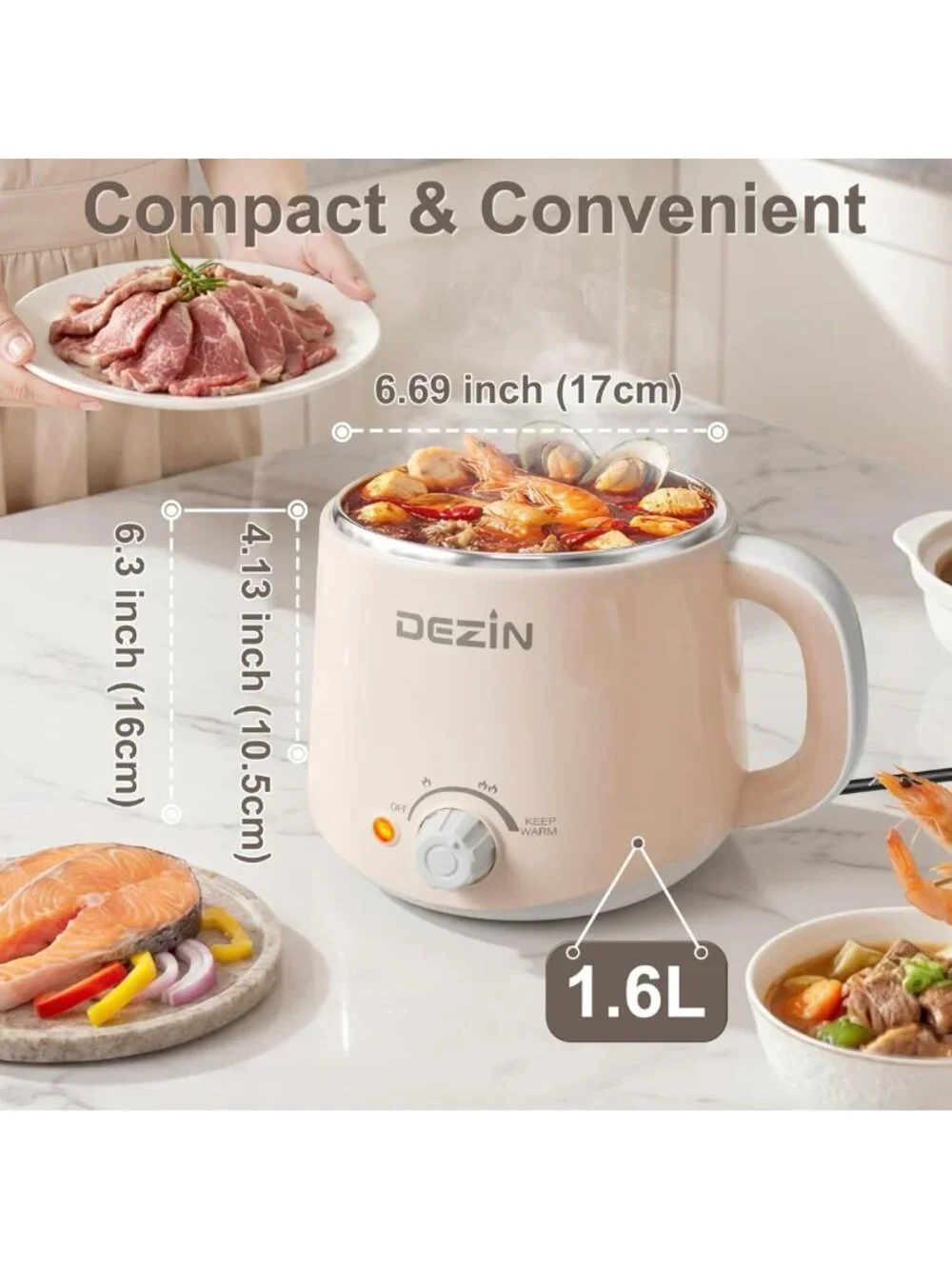 1.6L Stainless Steel Electric Hot Pot with Dual Power - Versatile Cooking